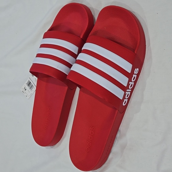 adidas Other - Adidas Adilette slides Shower Bath house men 18 Red And White NWT